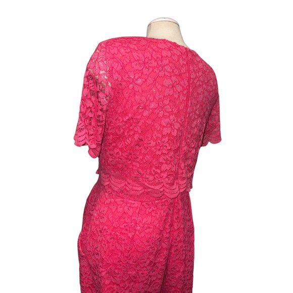 Taylor Womens Hot Pink Floral Lace Overlay Dress Size 10 Short Sleeves Crew Neck - Picture 13 of 16